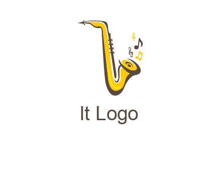 abstract saxophone with music notes logo