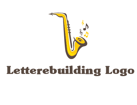 abstract saxophone with music notes logo