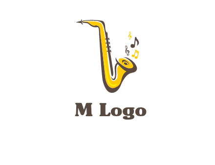 abstract saxophone with music notes logo