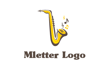 abstract saxophone with music notes logo