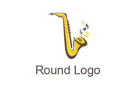 abstract saxophone with music notes logo
