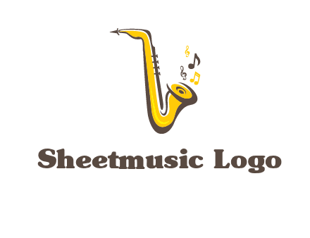 abstract saxophone with music notes logo