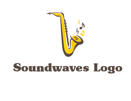 abstract saxophone with music notes logo