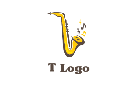 abstract saxophone with music notes logo