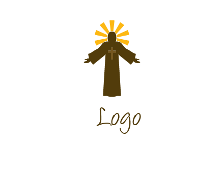 Jesus with cross and sun rays logo