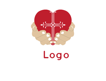 cross inside the heart with caring hands logo