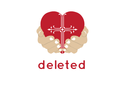 cross inside the heart with caring hands logo