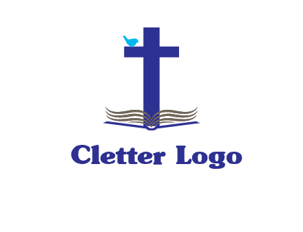 cross with abstract book and bird logo