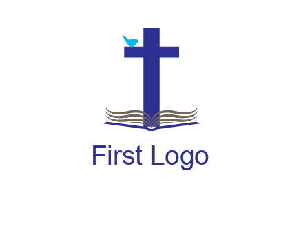 cross with abstract book and bird logo