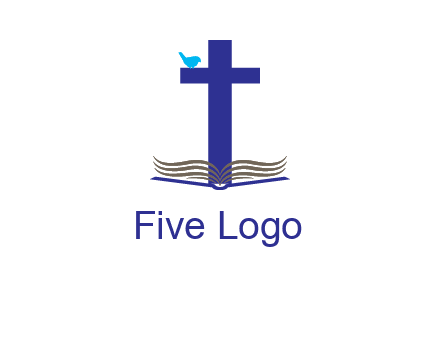 cross with abstract book and bird logo