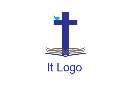 cross with abstract book and bird logo