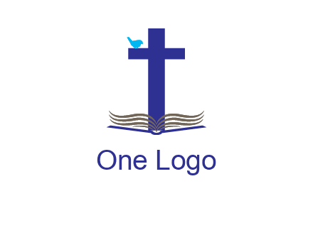 cross with abstract book and bird logo