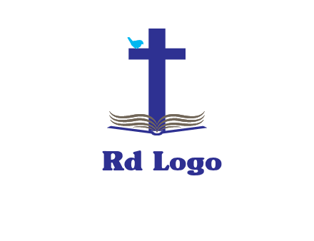 cross with abstract book and bird logo