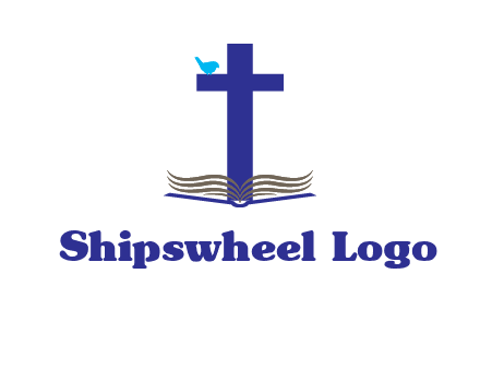 cross with abstract book and bird logo