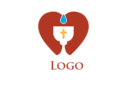 cross inside the heart shape with water drop logo