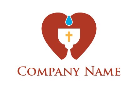 cross inside the heart shape with water drop logo