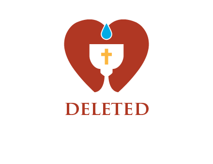 cross inside the heart shape with water drop logo