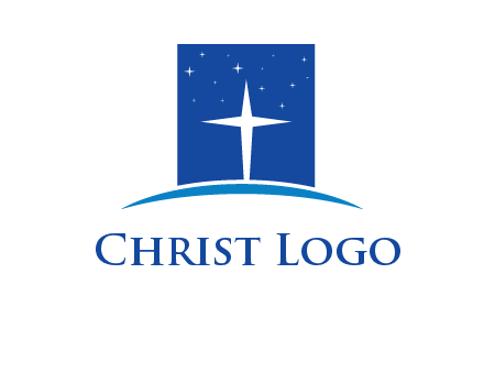 cross inside the square with shinning stars logo