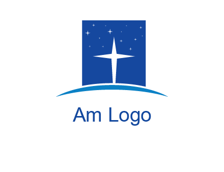 cross inside the square with shinning stars logo