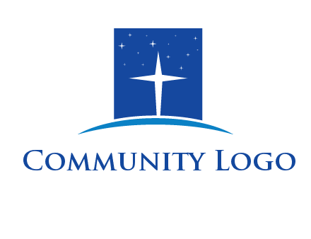 cross inside the square with shinning stars logo