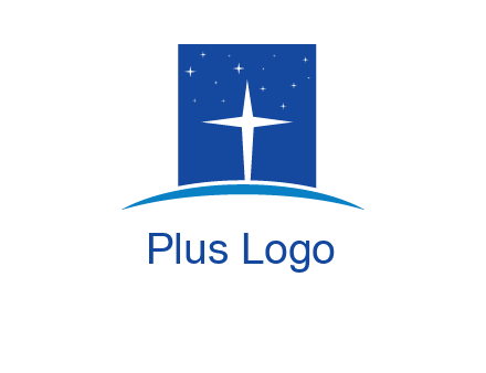 cross inside the square with shinning stars logo