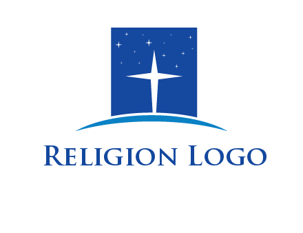 cross inside the square with shinning stars logo
