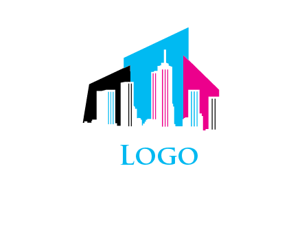 city skyline inside abstract buildings logo
