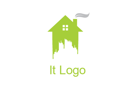 city escape inside the house with fire chimney logo