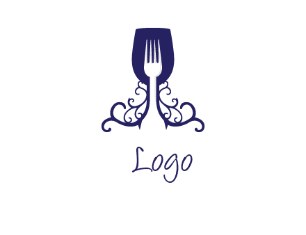 fork inside ornamental wine glass logo