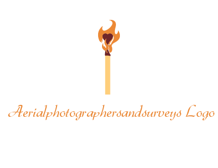 heart inside the abstract fire with match stick logo