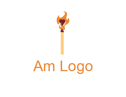 heart inside the abstract fire with match stick logo