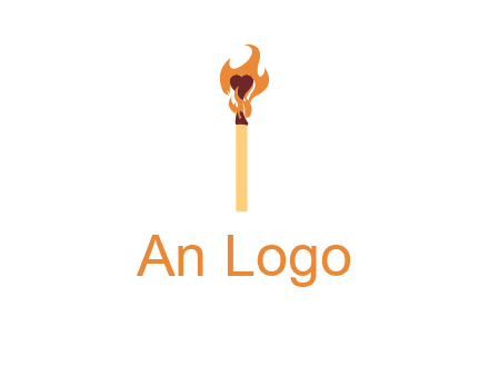 heart inside the abstract fire with match stick logo