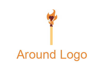 heart inside the abstract fire with match stick logo
