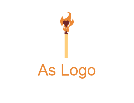 heart inside the abstract fire with match stick logo