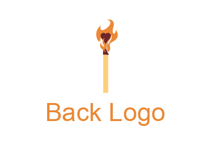 heart inside the abstract fire with match stick logo
