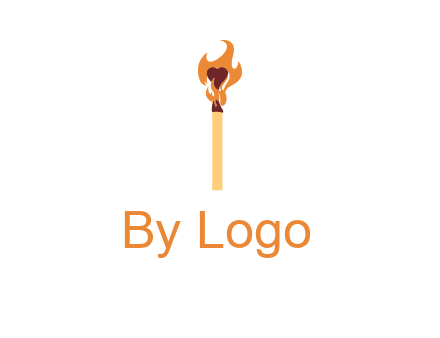 heart inside the abstract fire with match stick logo