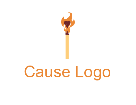 heart inside the abstract fire with match stick logo