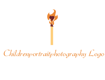 heart inside the abstract fire with match stick logo