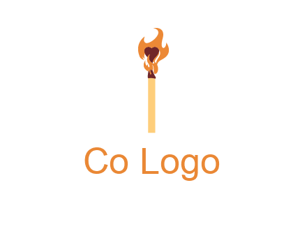 heart inside the abstract fire with match stick logo