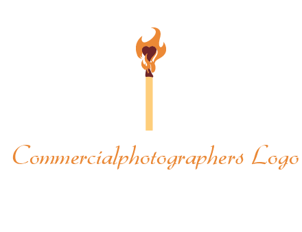 heart inside the abstract fire with match stick logo
