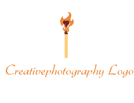 heart inside the abstract fire with match stick logo