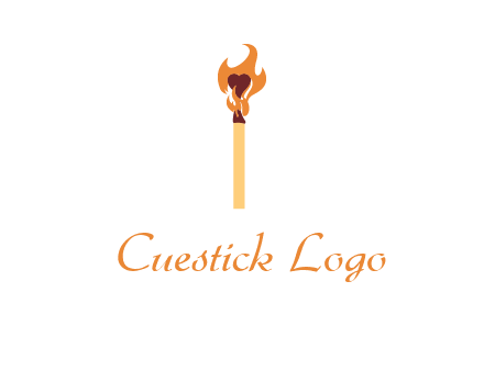 heart inside the abstract fire with match stick logo