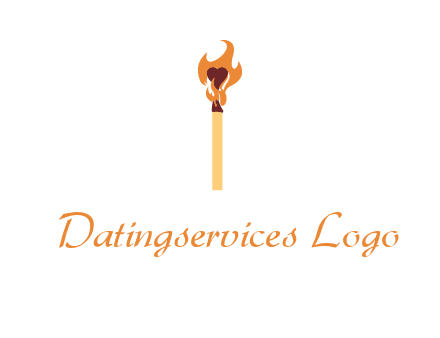 heart inside the abstract fire with match stick logo