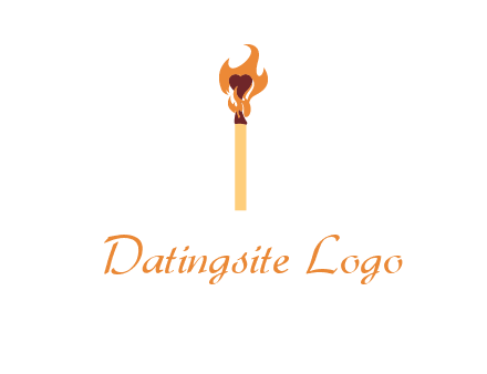 heart inside the abstract fire with match stick logo