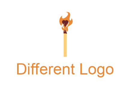 heart inside the abstract fire with match stick logo