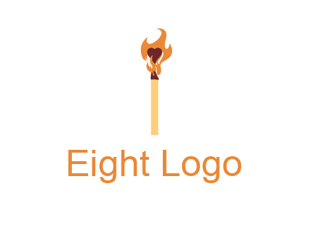 heart inside the abstract fire with match stick logo