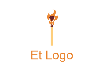 heart inside the abstract fire with match stick logo