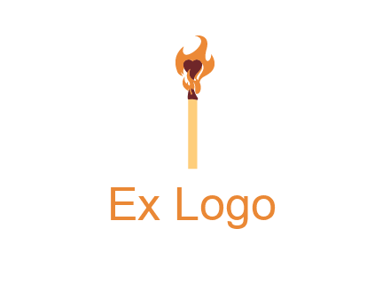 heart inside the abstract fire with match stick logo