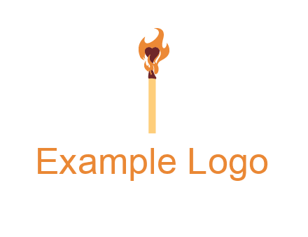 heart inside the abstract fire with match stick logo