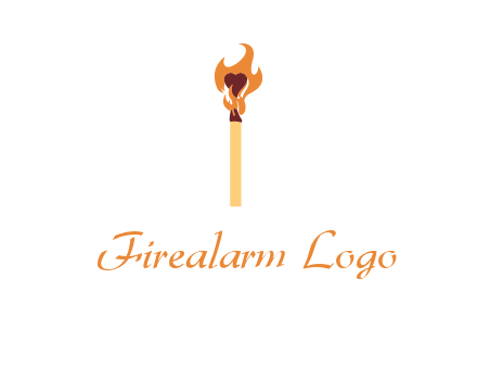 heart inside the abstract fire with match stick logo